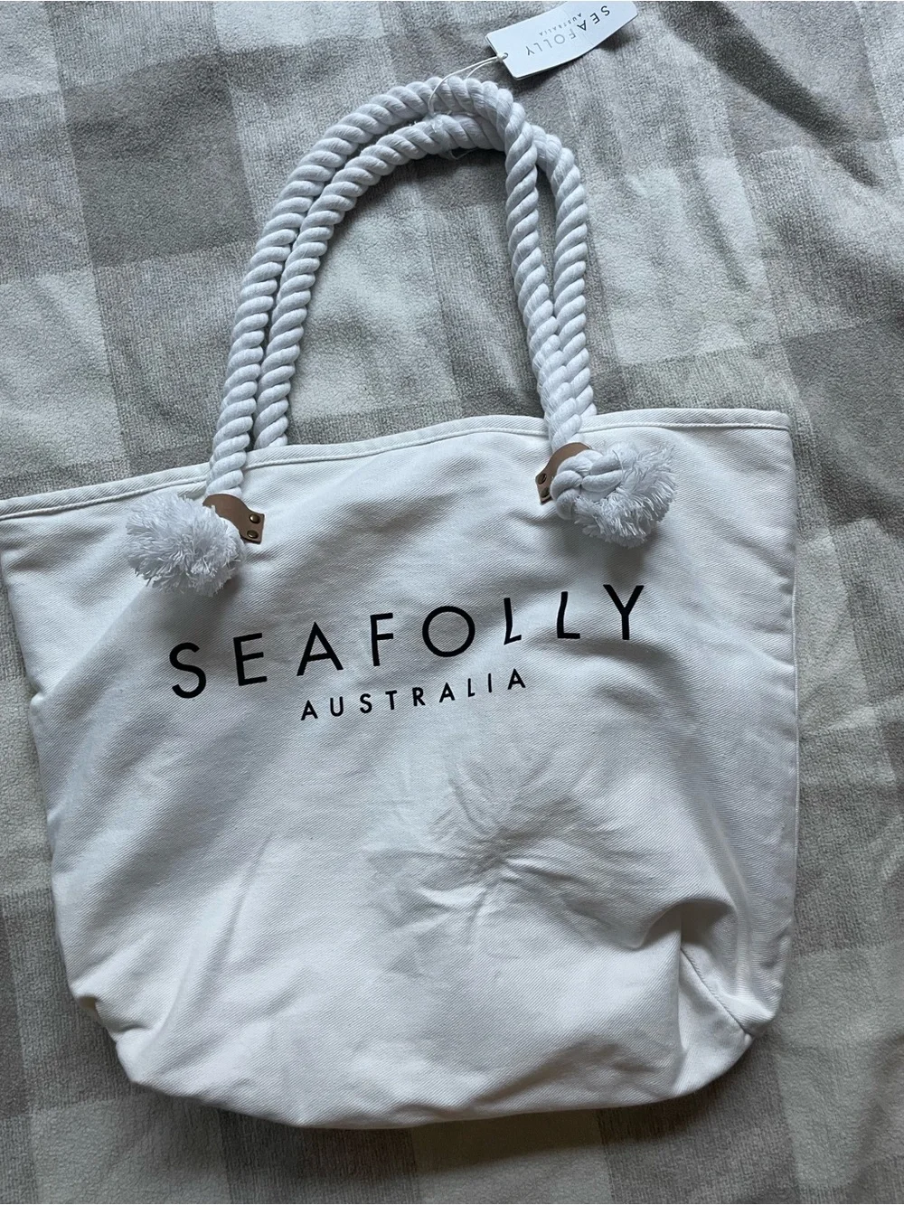 Seafolly White Canvas Logo Tote with Rope Handles